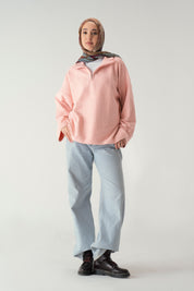 Zip knit sweater in pink