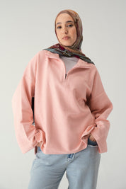 Zip knit sweater in pink