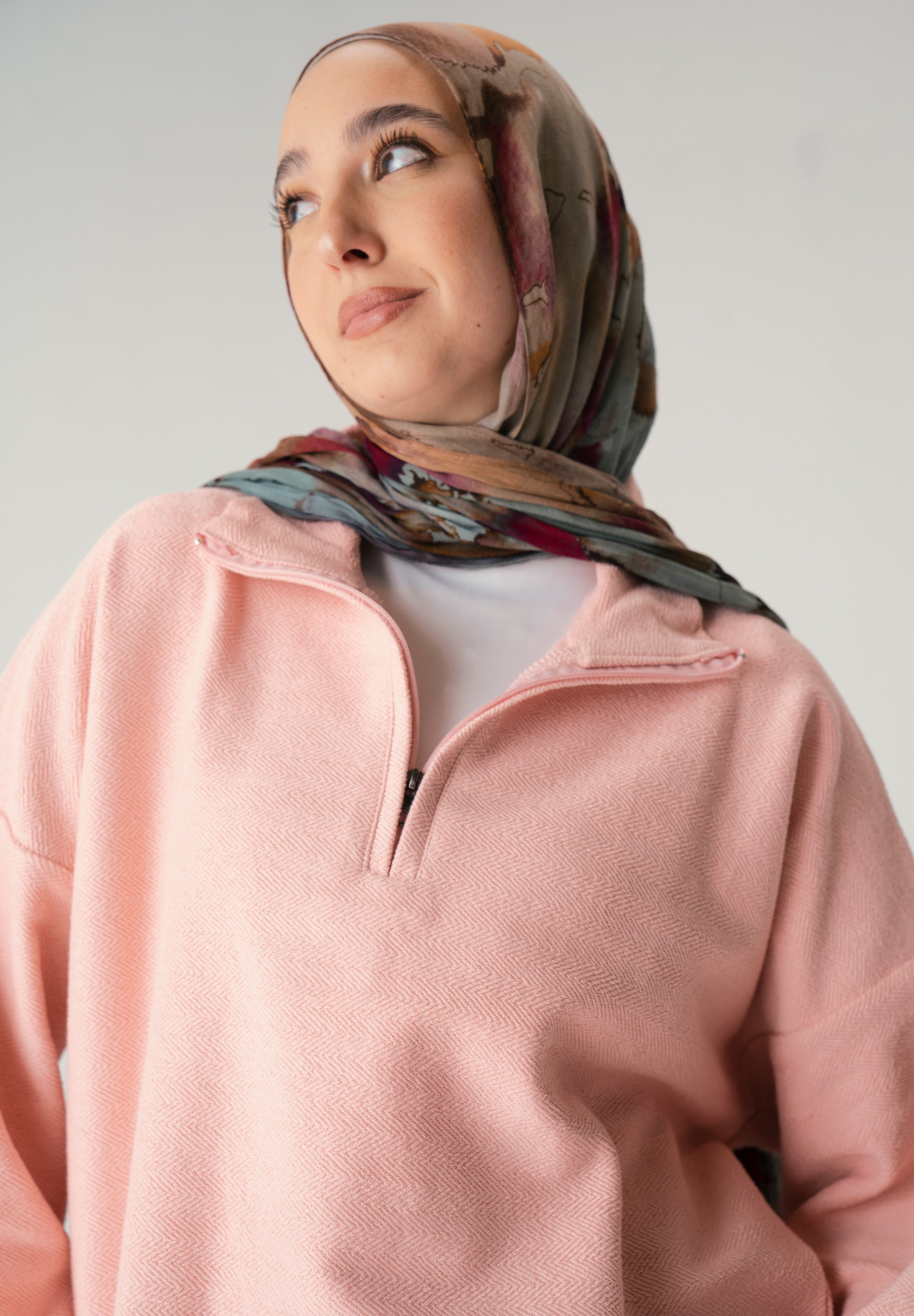 Zip knit sweater in pink