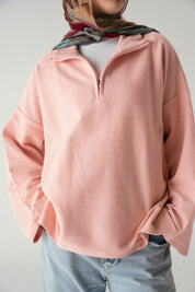 Zip knit sweater in pink