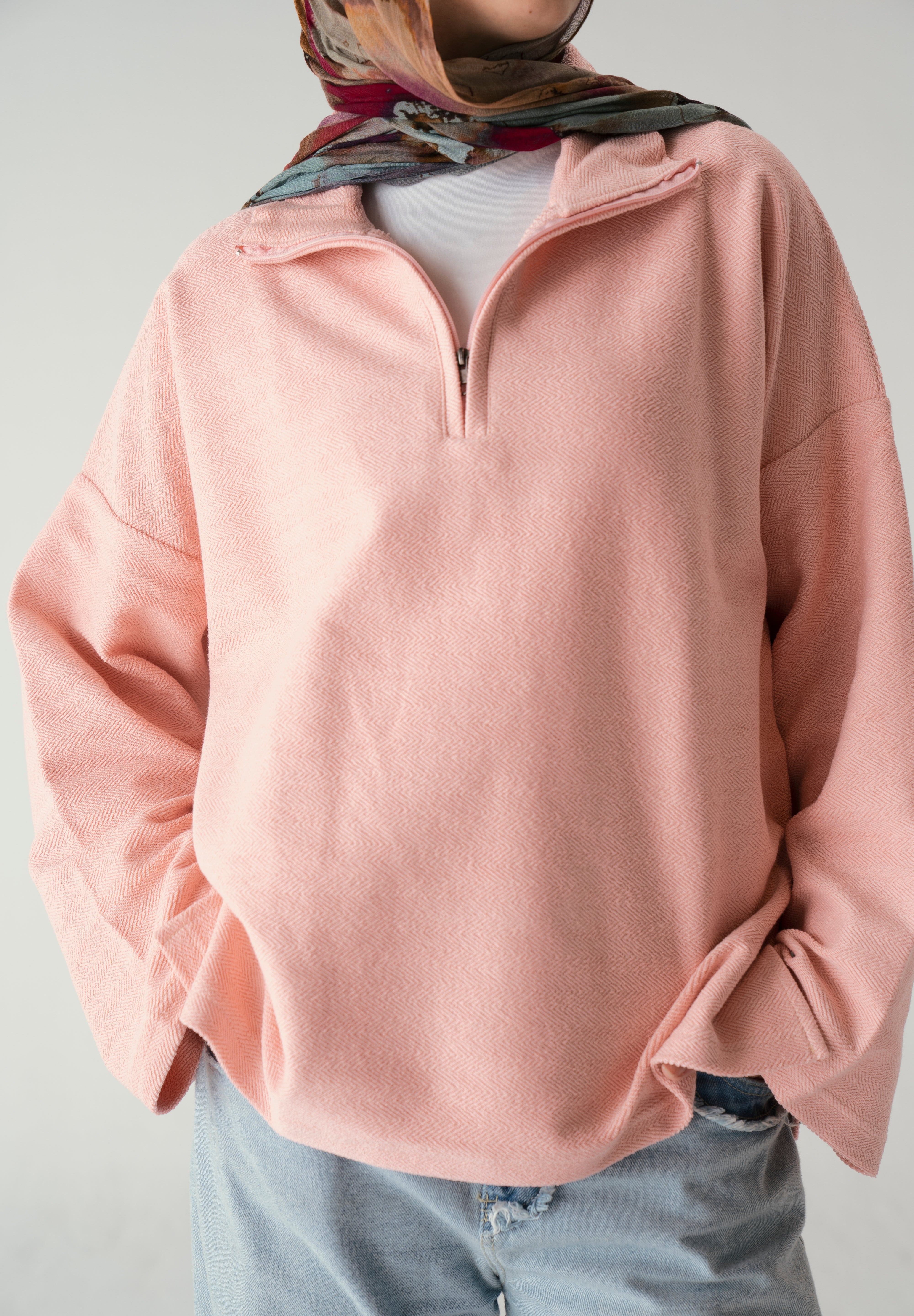 Zip knit sweater in pink