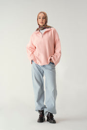 Zip knit sweater in pink