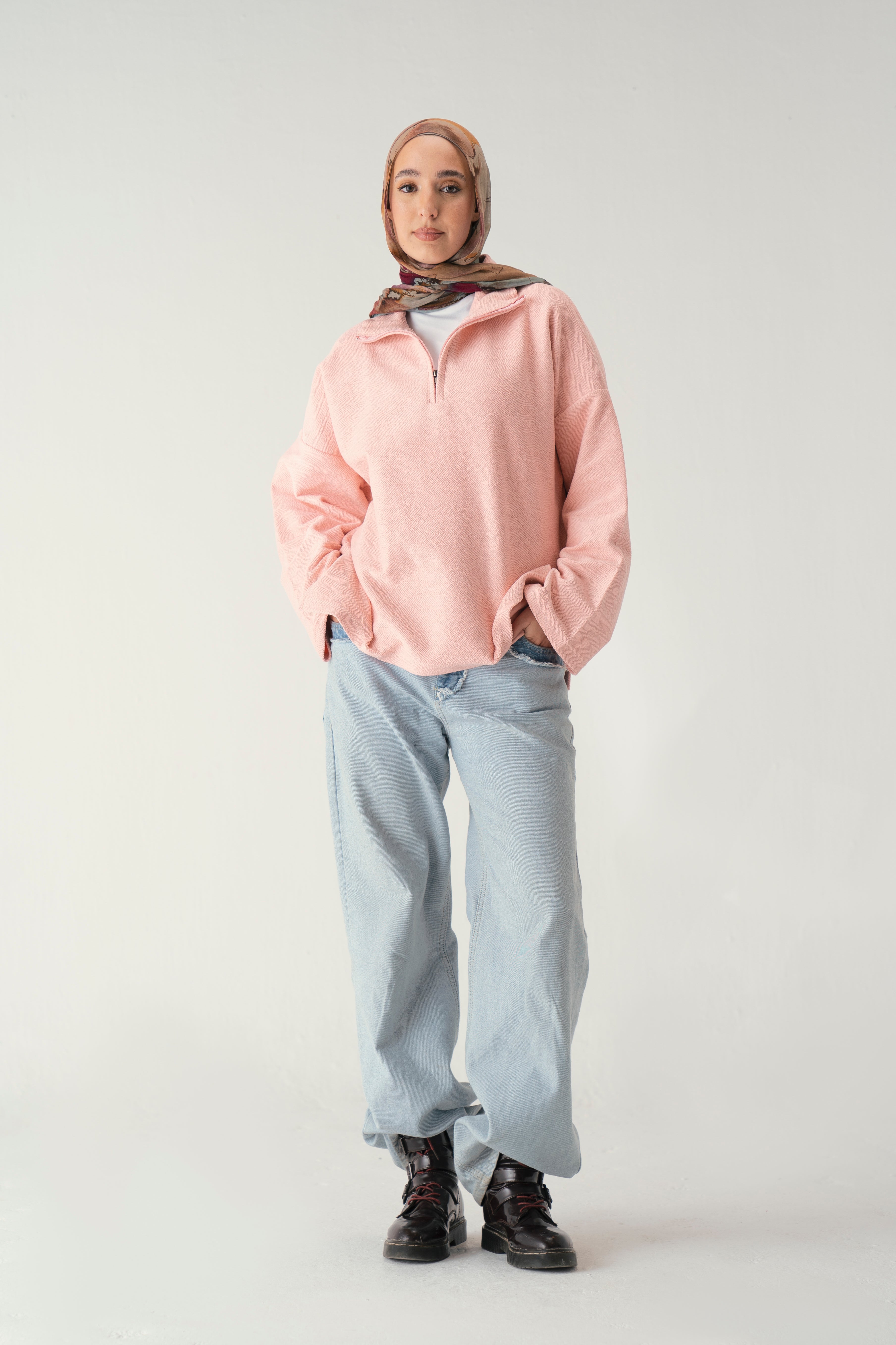 Zip knit sweater in pink