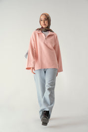 Zip knit sweater in pink