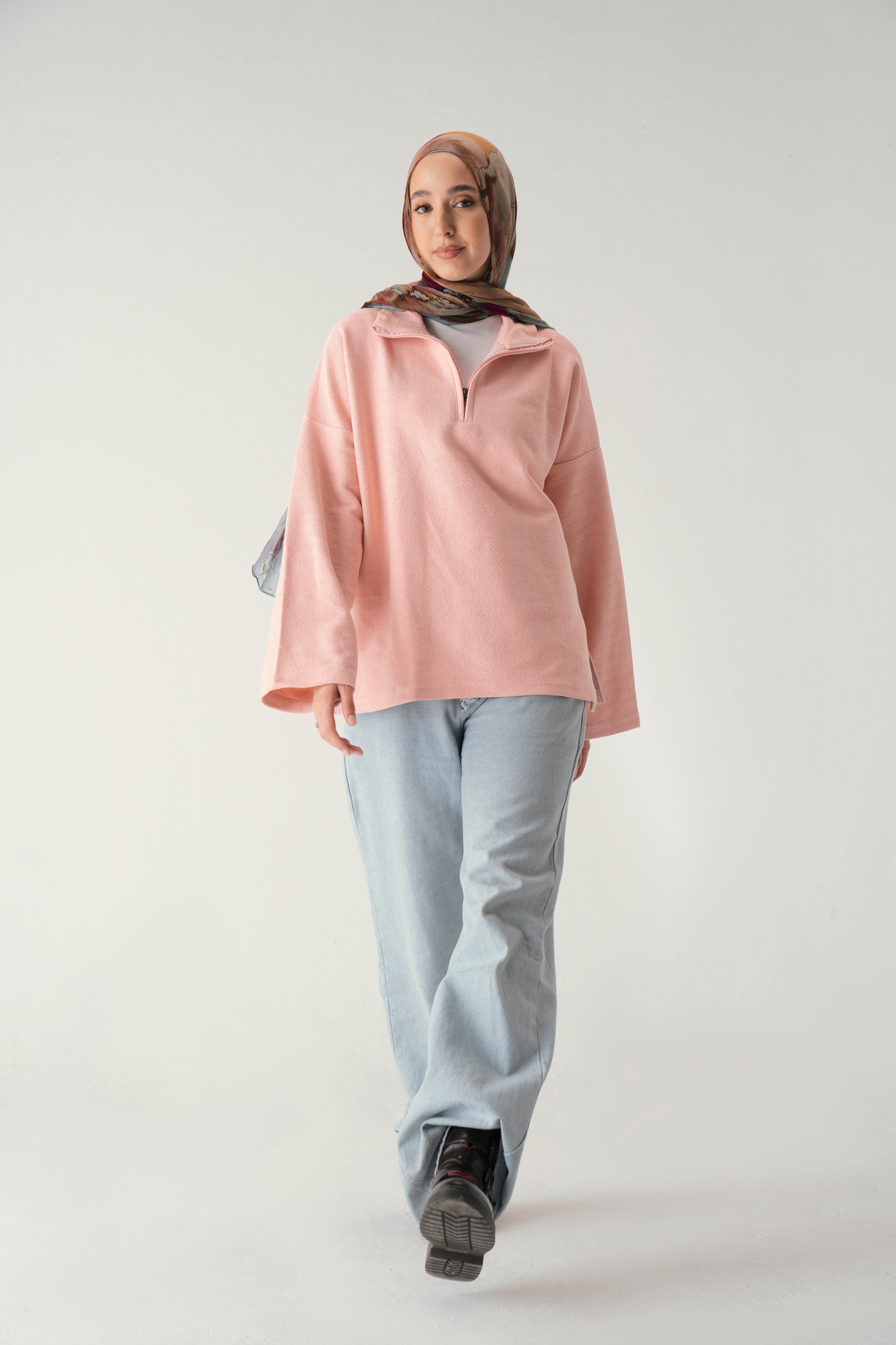 Zip knit sweater in pink