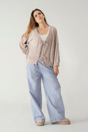 Tie front knit cardigan in beige