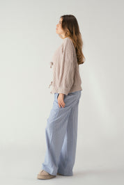 Tie front knit cardigan in beige