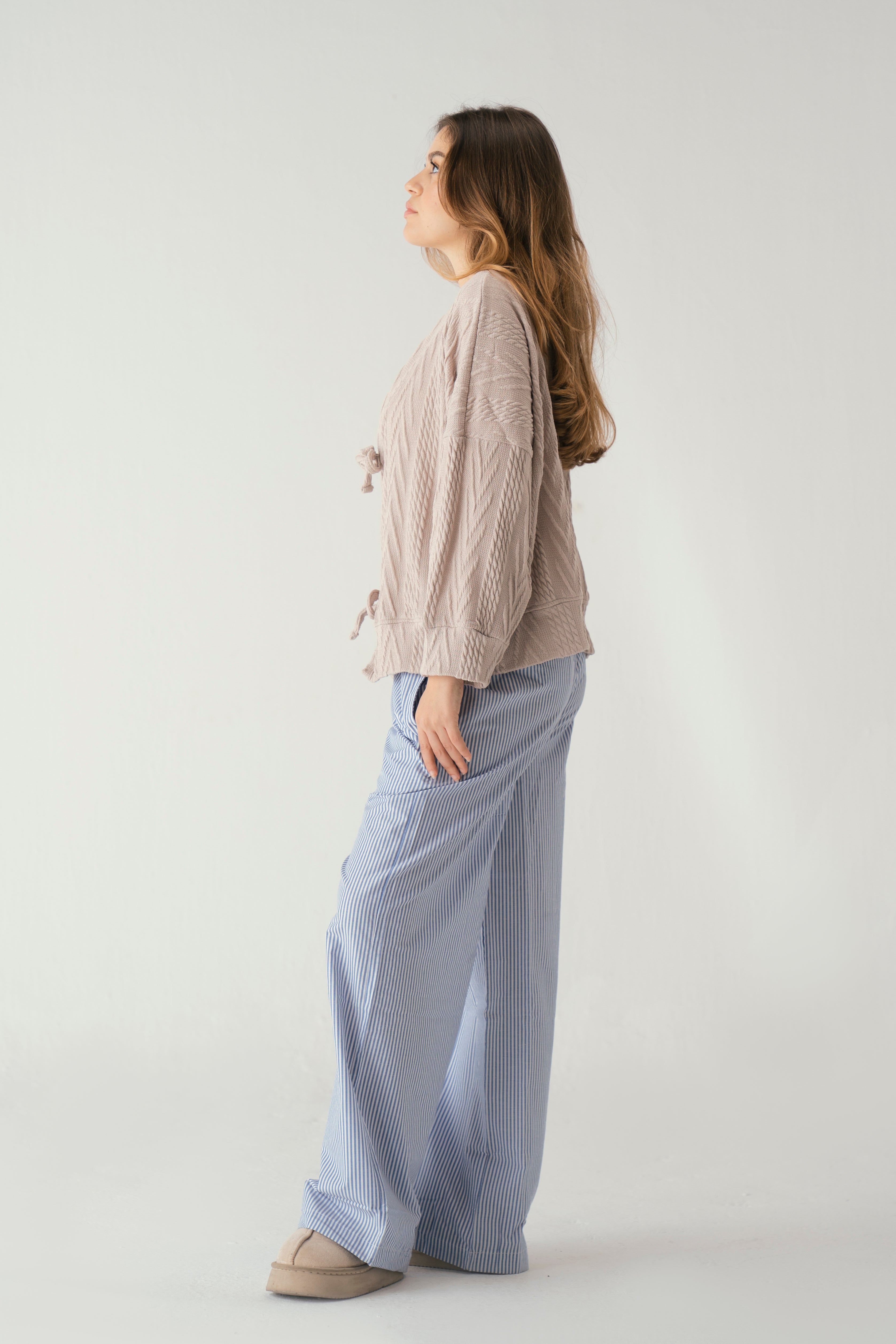 Tie front knit cardigan in beige