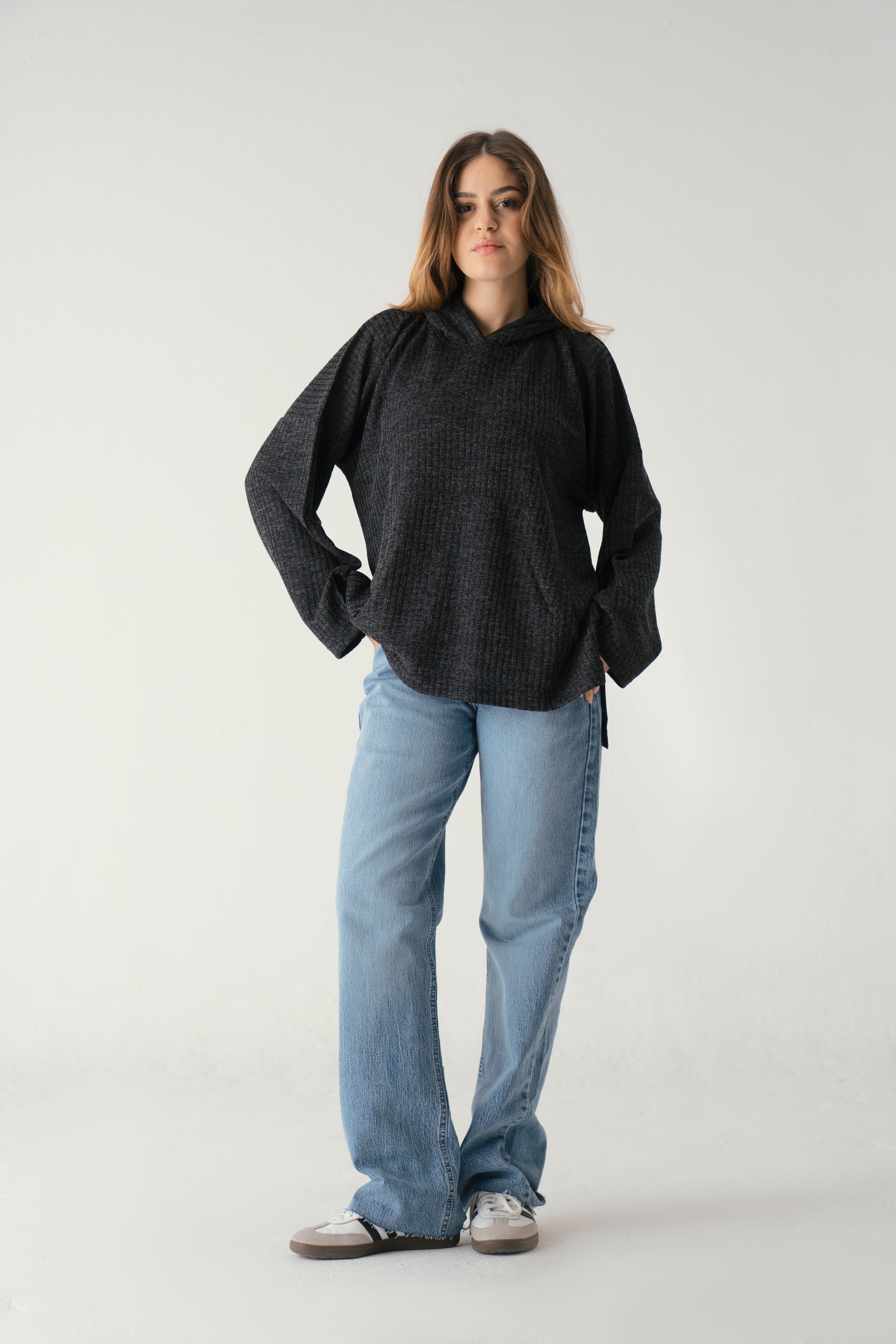 Knit Hoodie Dark Black