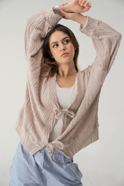 Tie front knit cardigan in beige