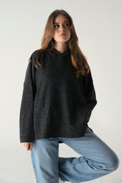 Knit Hoodie Dark Black
