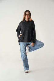 Knit Hoodie Dark Black