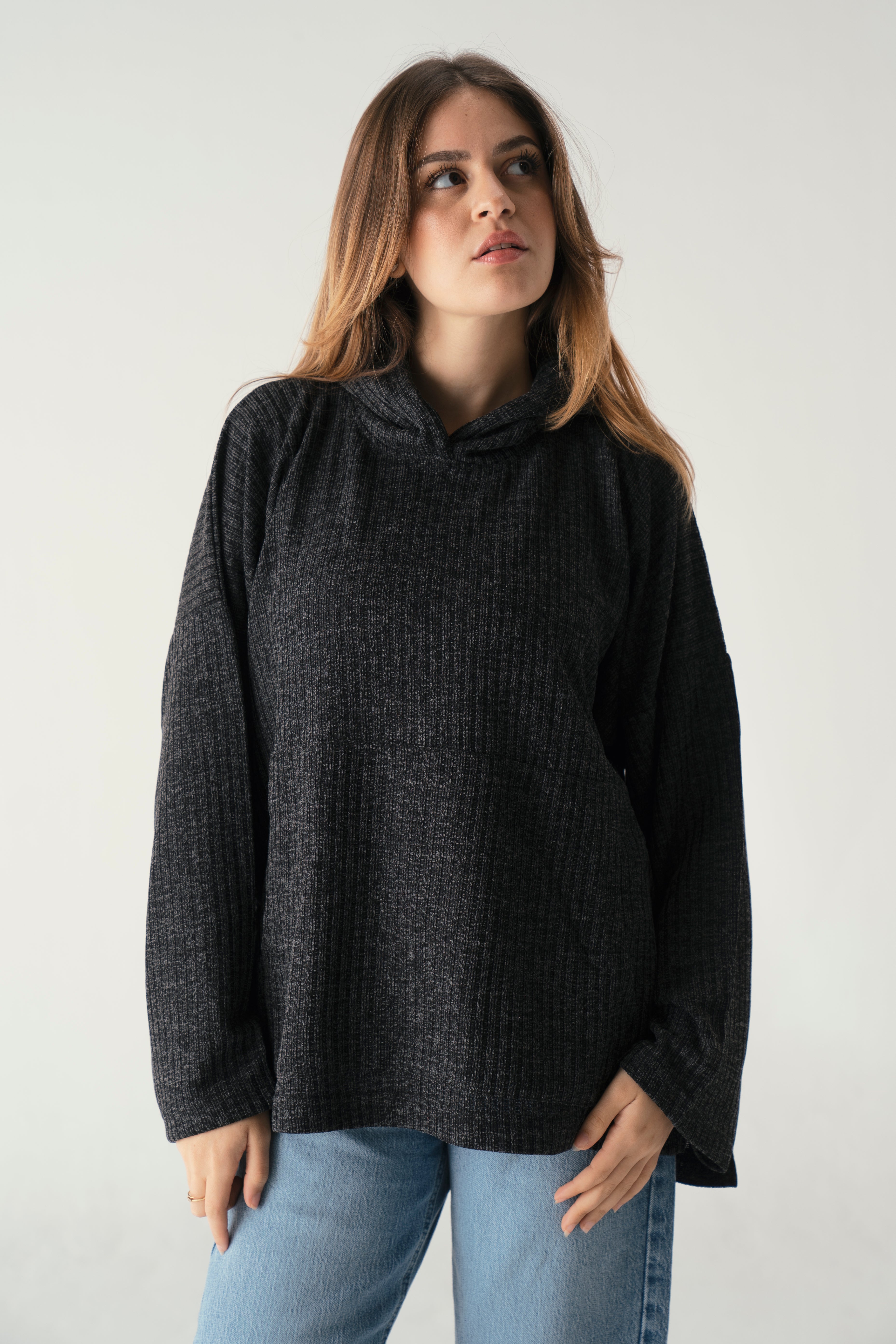 Knit Hoodie Dark Black