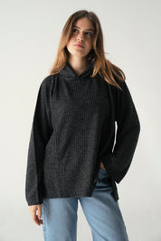 Knit Hoodie Dark Black
