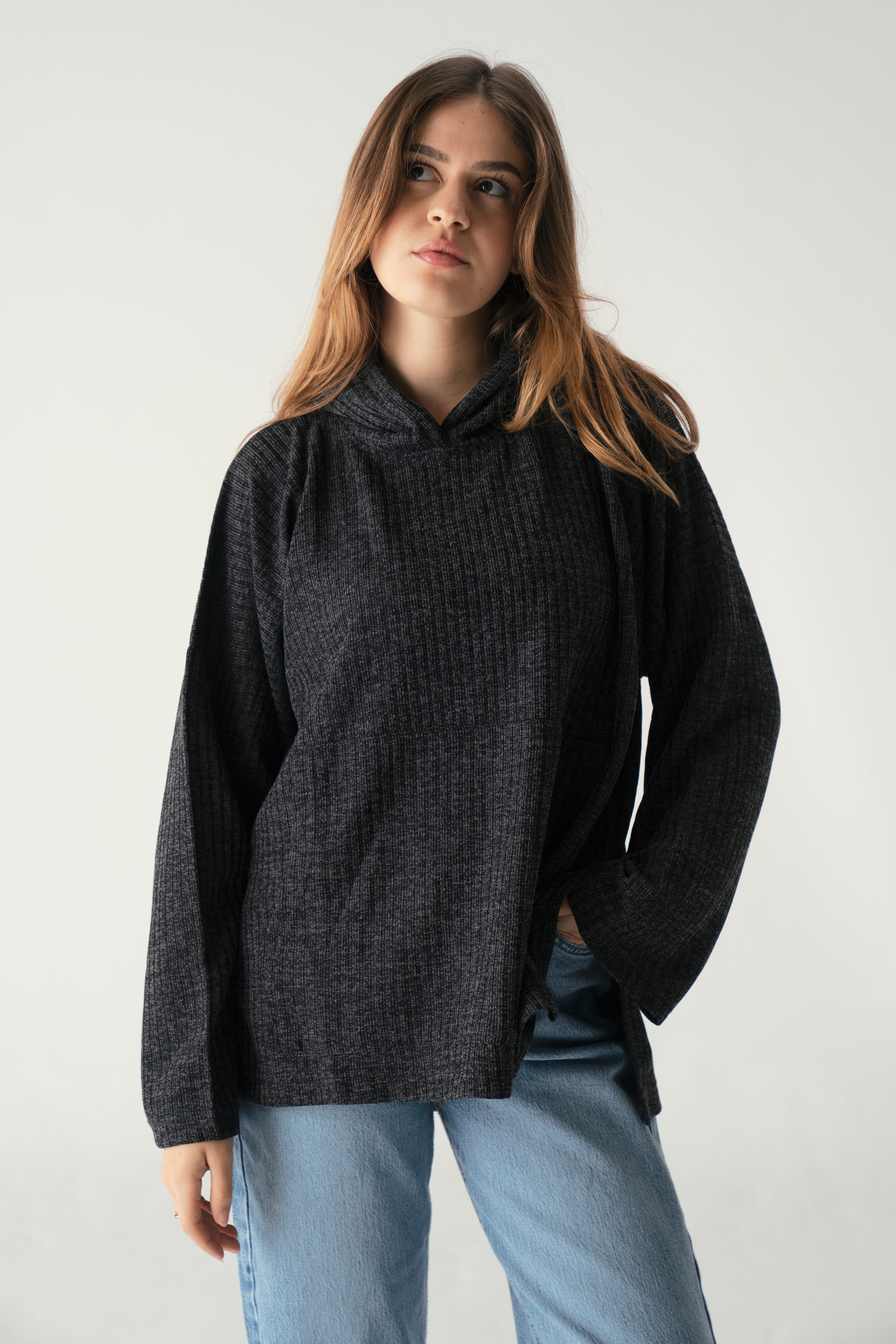 Knit Hoodie Dark Black