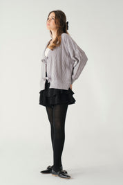 Tie front knit cardigan in grey