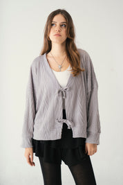 Tie front knit cardigan in grey