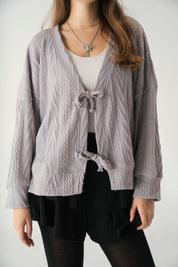 Tie front knit cardigan in grey