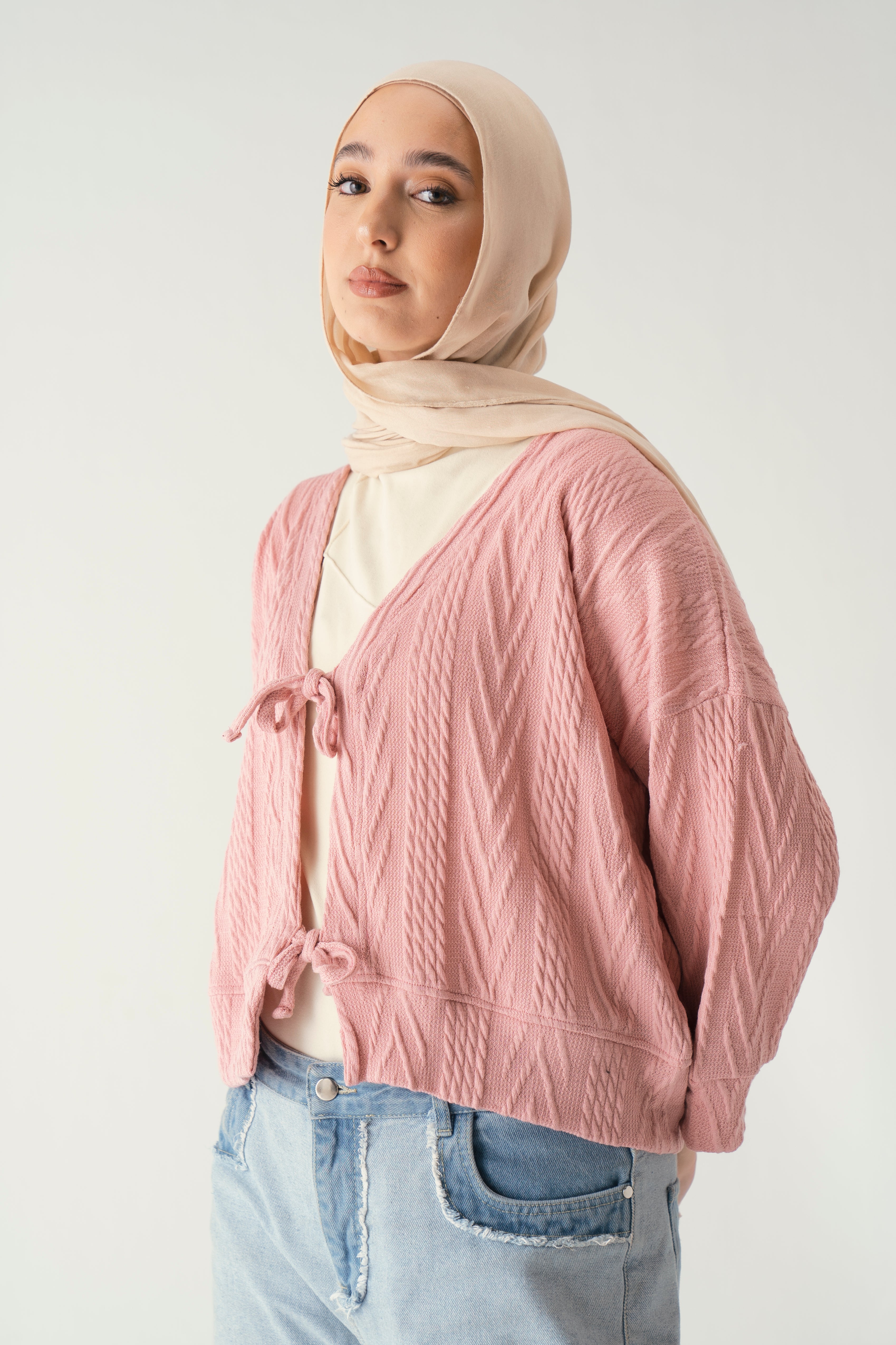 Tie front knit cardigan in Kashmir