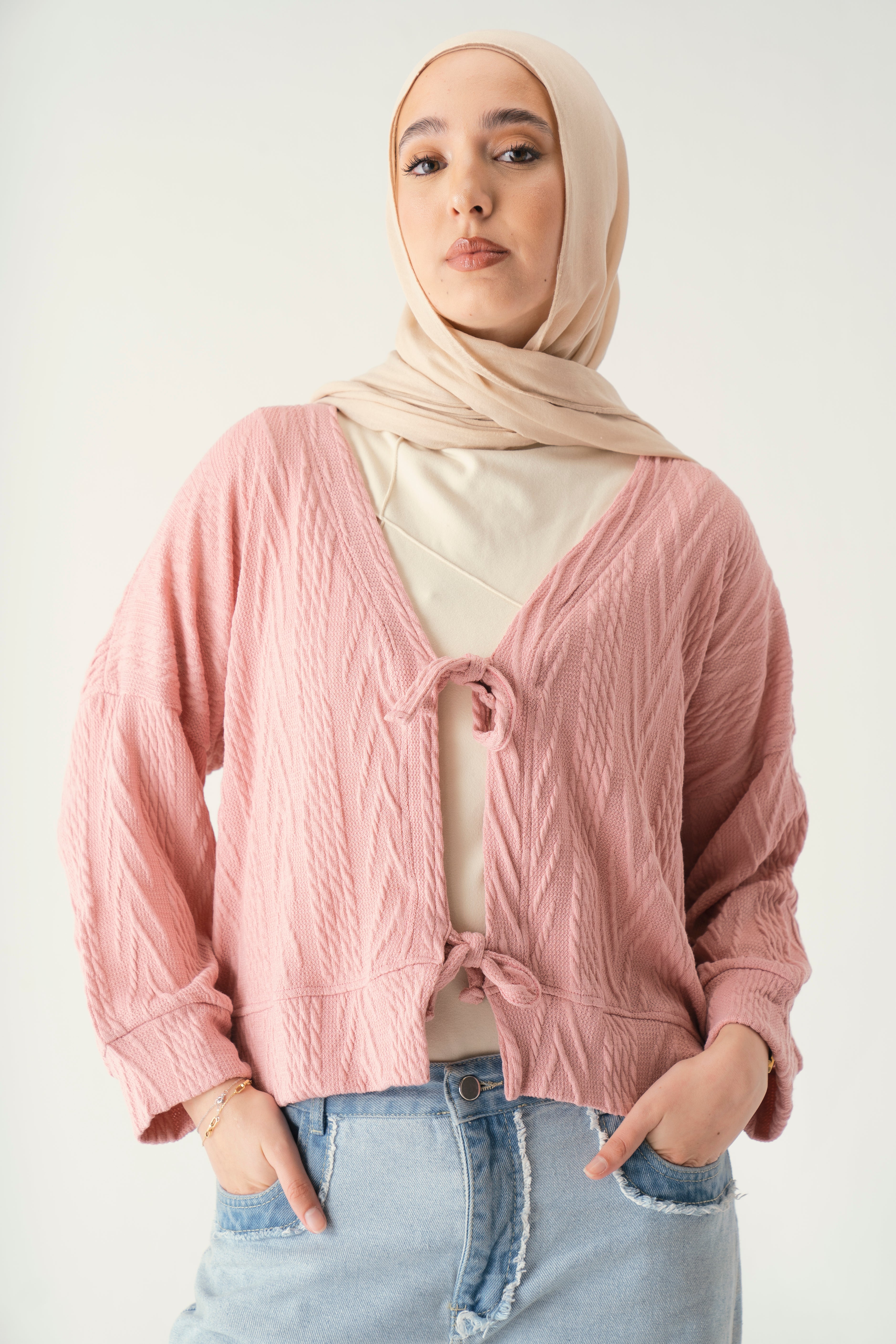 Tie front knit cardigan in Kashmir