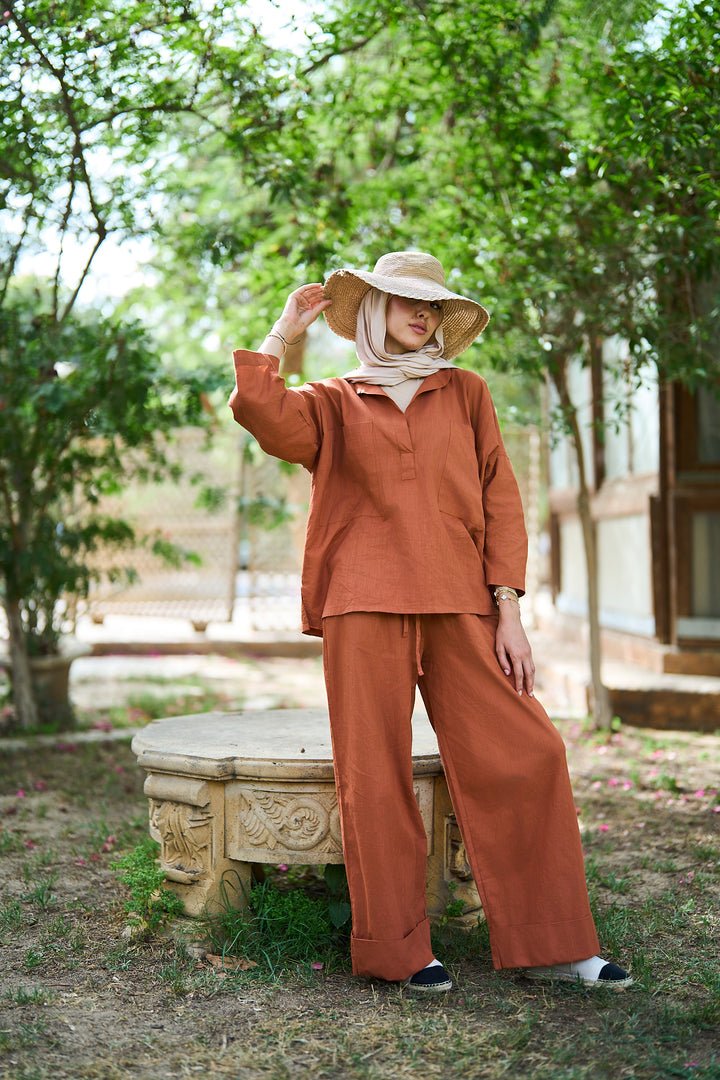 Linen Set In brick red