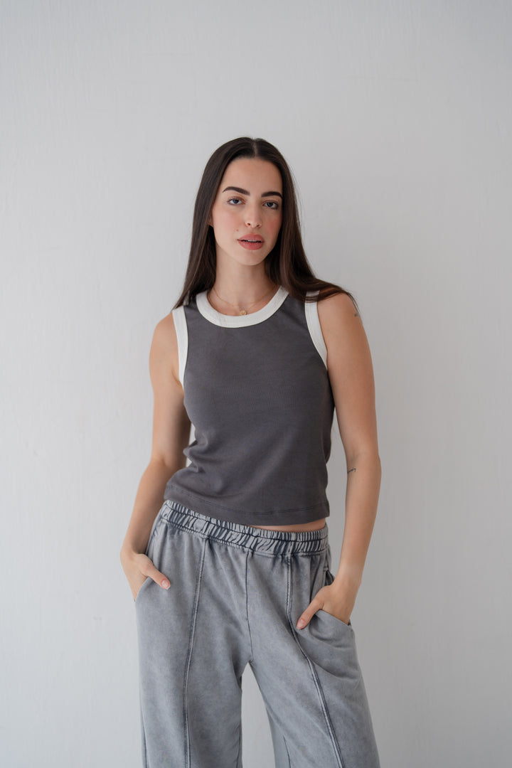 Grey Contrast Trim Tank Top