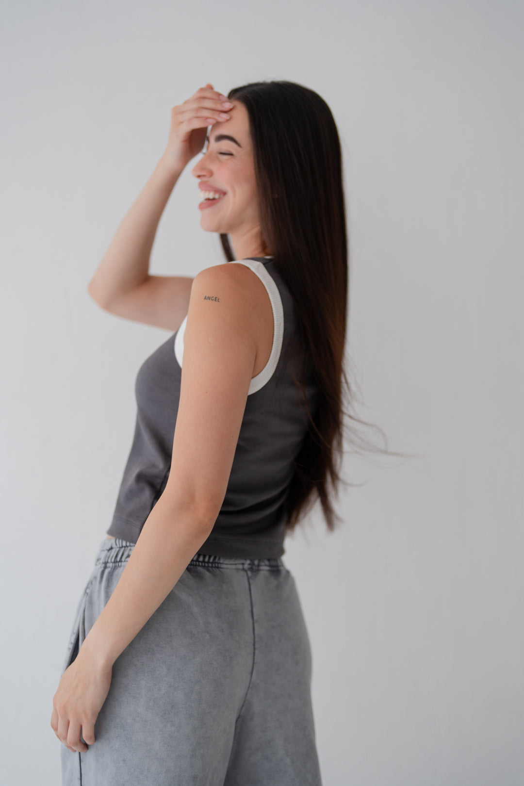 Grey Contrast Trim Tank Top