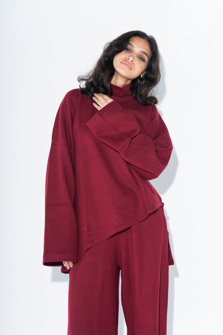 Asymmetrical Knitted In Burgundy