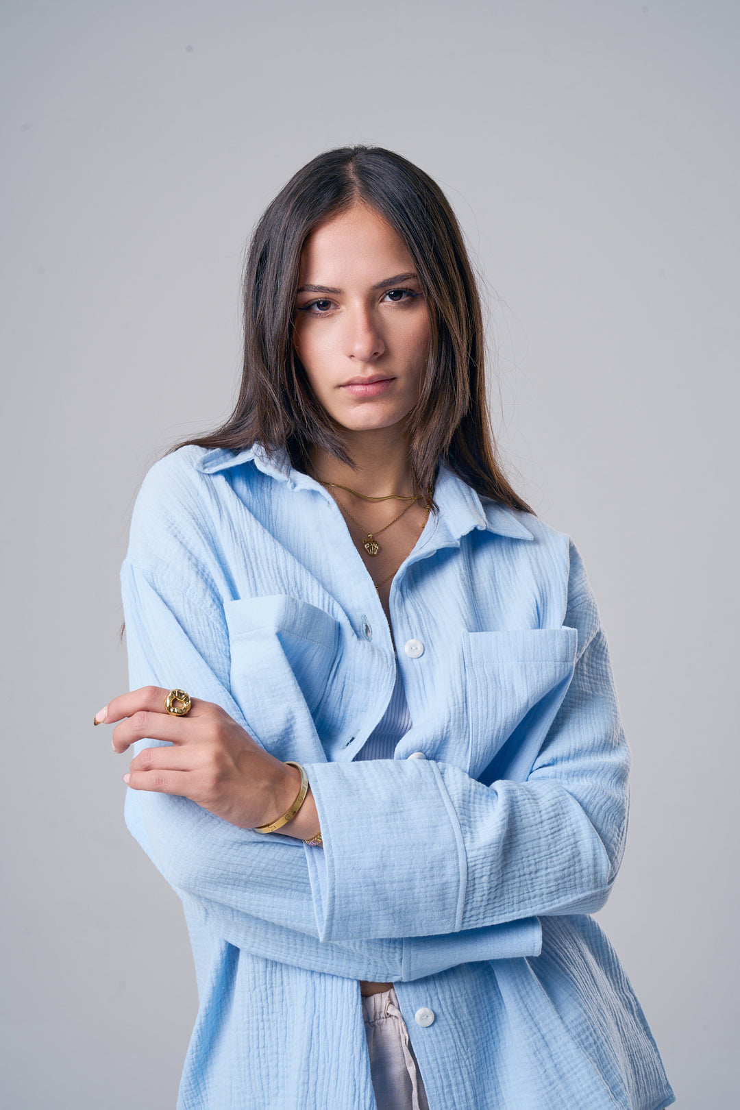 Livin' In It Cotton-Shirt In Light Blue