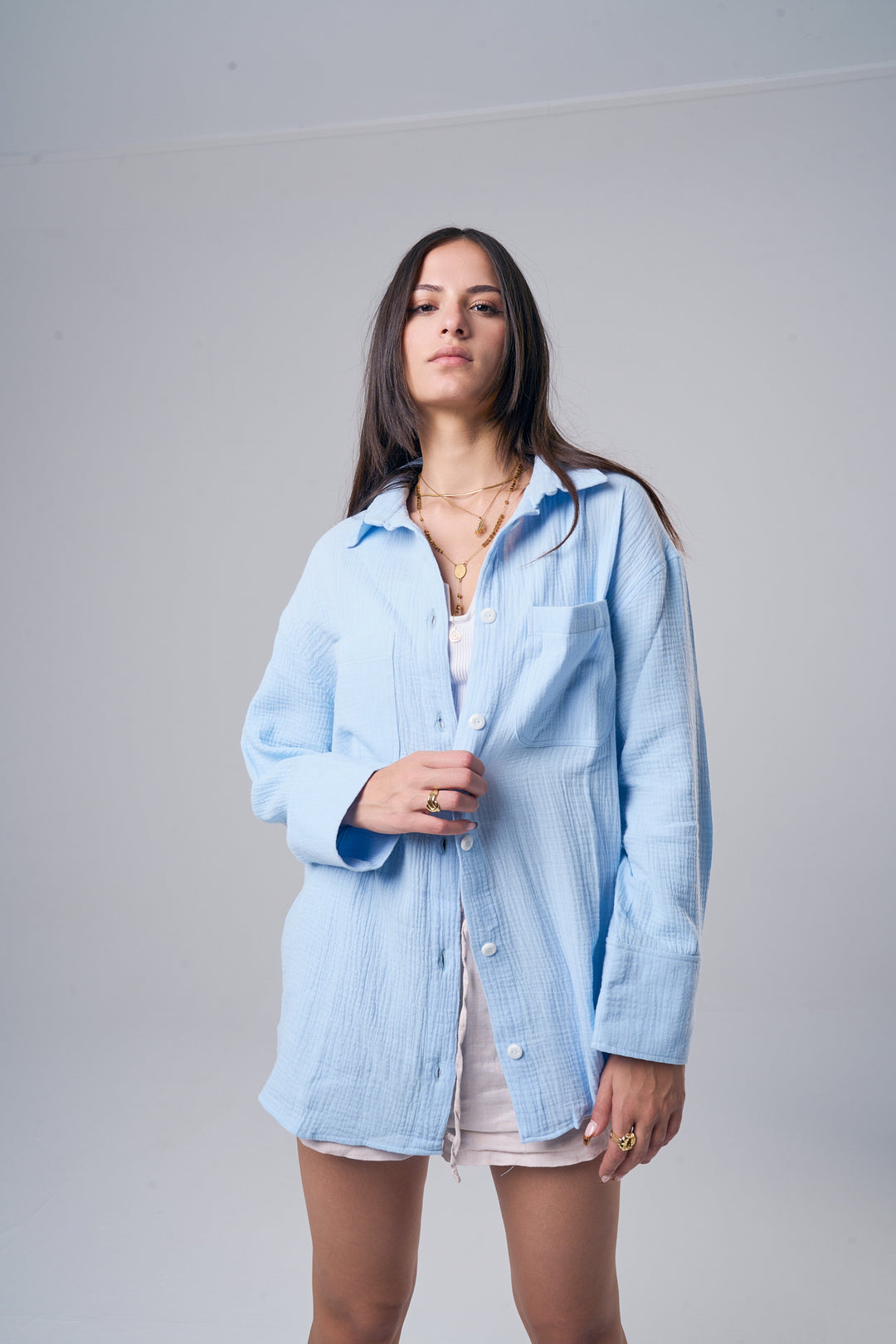 Livin' In It Cotton-Shirt In Light Blue