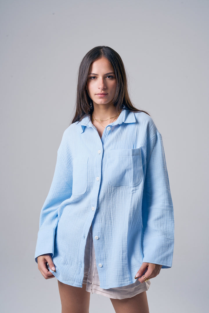 Livin' In It Cotton-Shirt In Light Blue