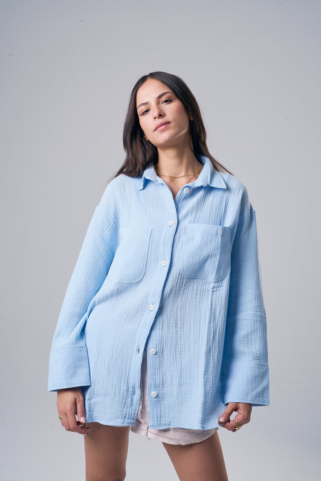 Livin' In It Cotton-Shirt In Light Blue