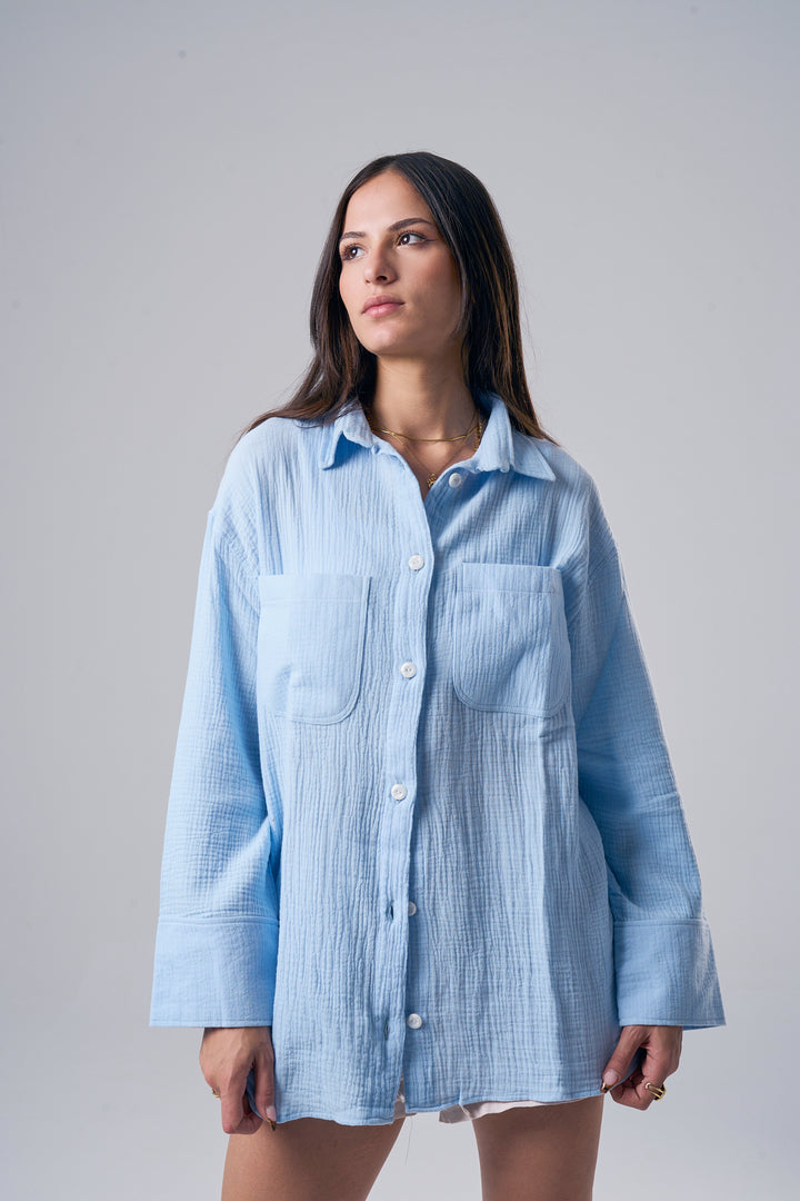 Livin' In It Cotton-Shirt In Light Blue