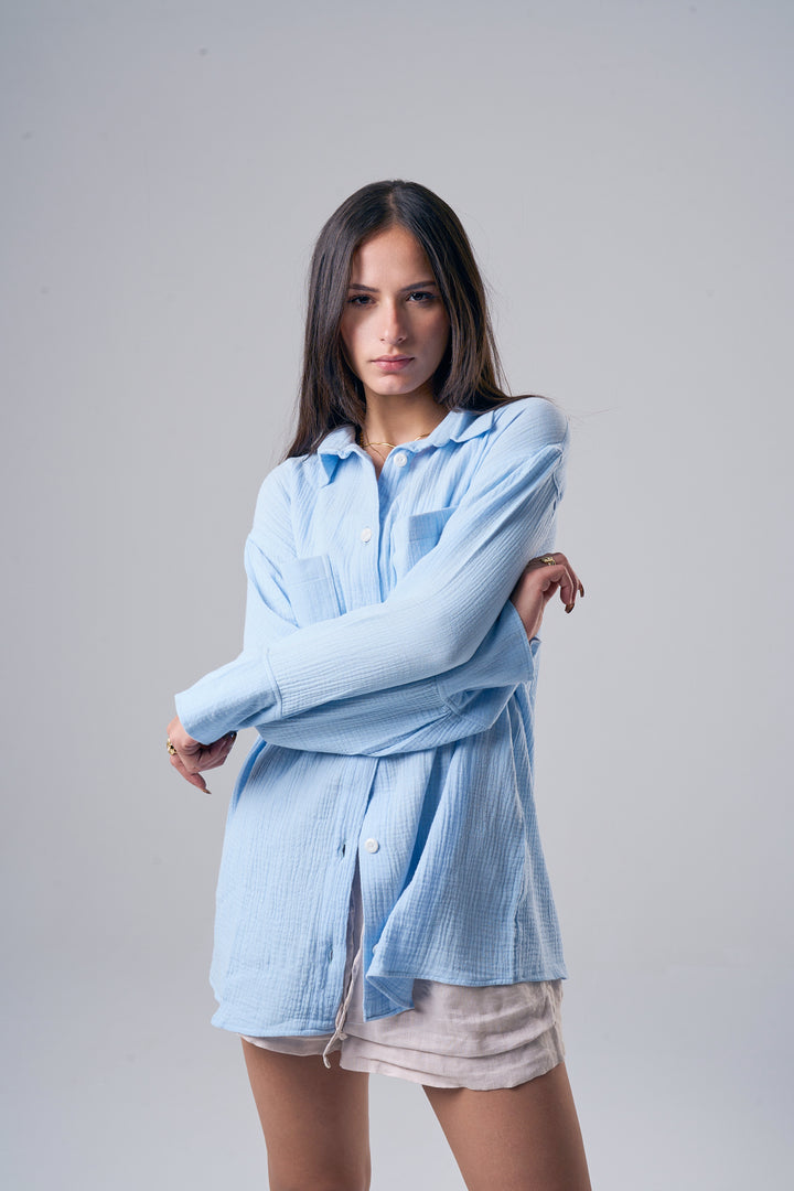 Livin' In It Cotton-Shirt In Light Blue