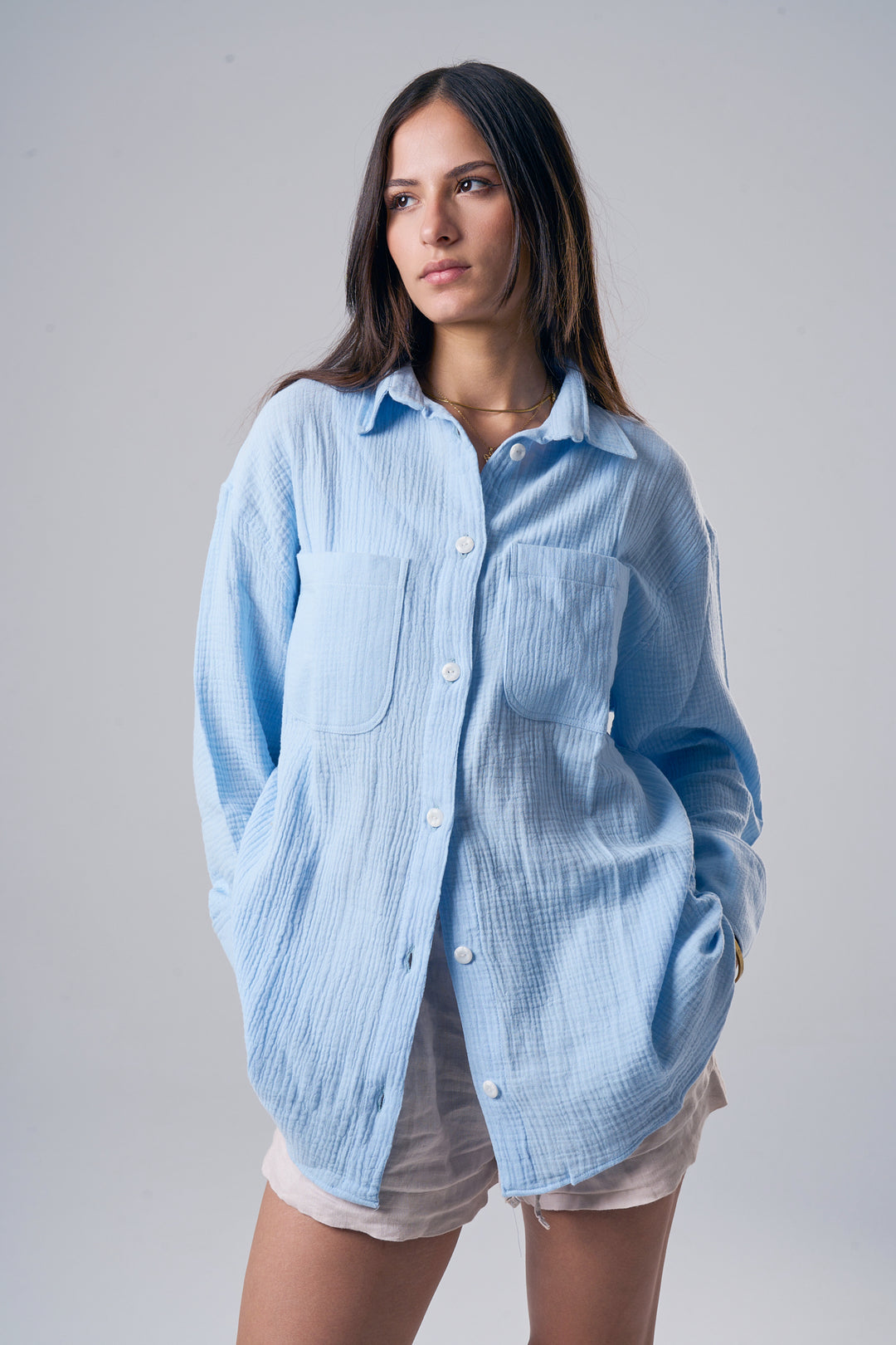 Livin' In It Cotton-Shirt In Light Blue