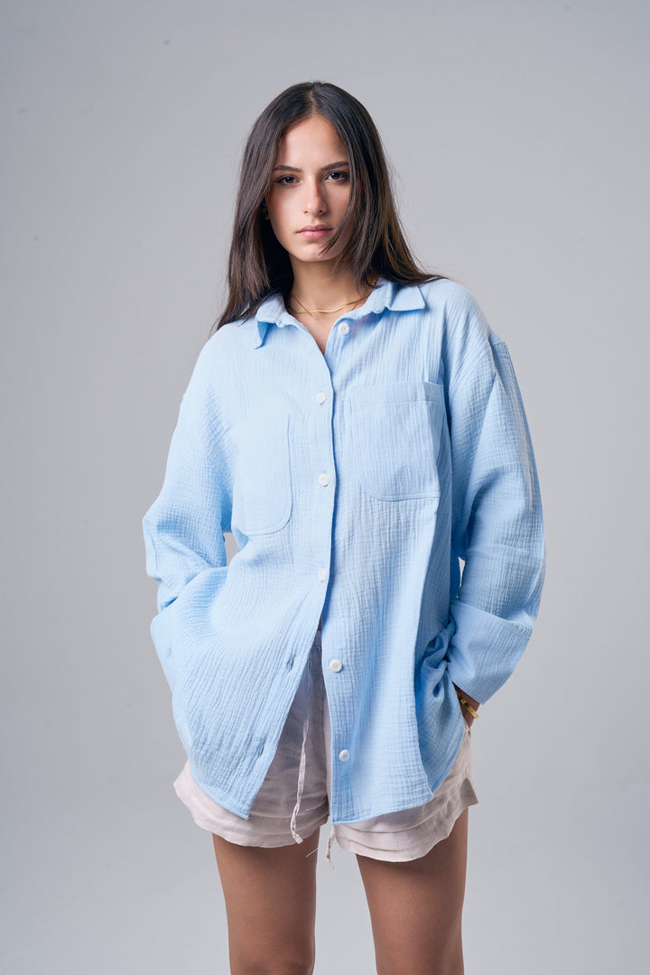 Livin' In It Cotton-Shirt In Light Blue