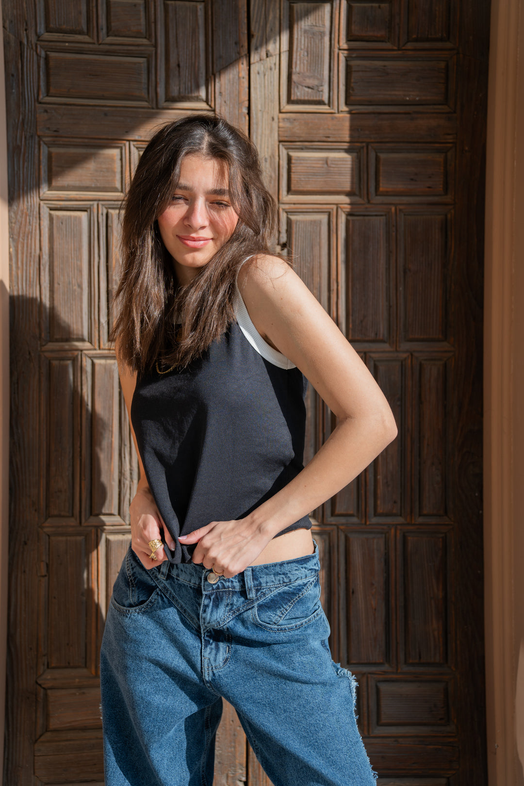 Black Contrast Trim Tank Top