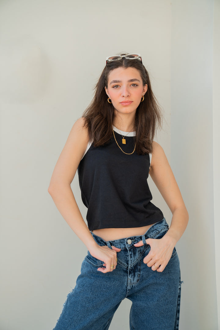 Black Contrast Trim Tank Top