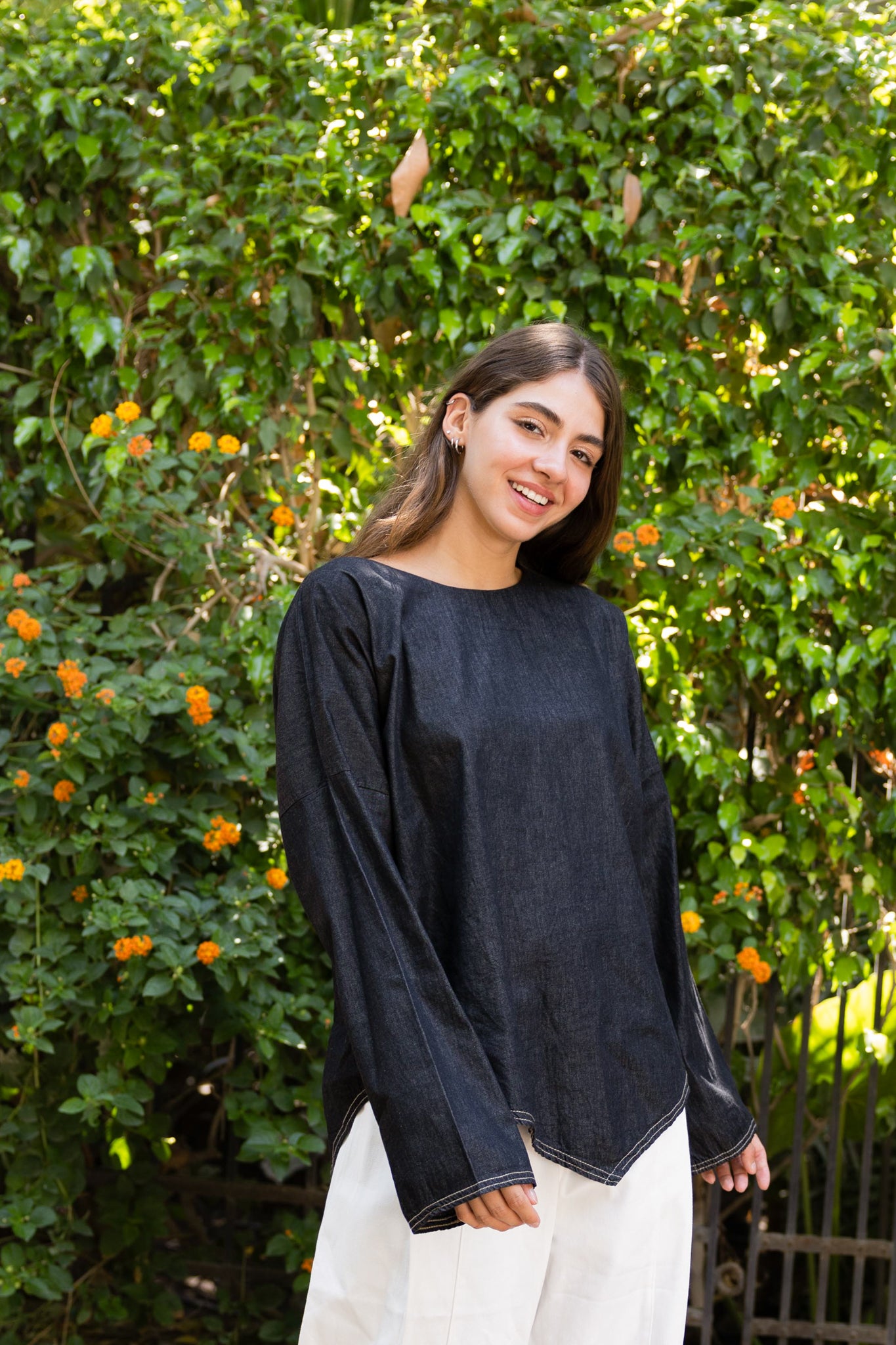 Girlie Denim Blouse In Black