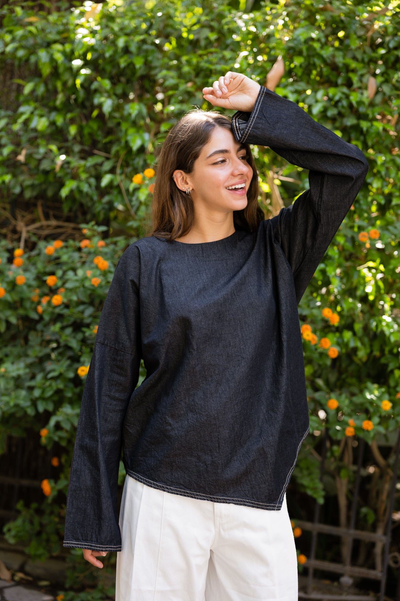 Girlie Denim Blouse In Black