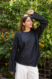 Girlie Denim Blouse In Black
