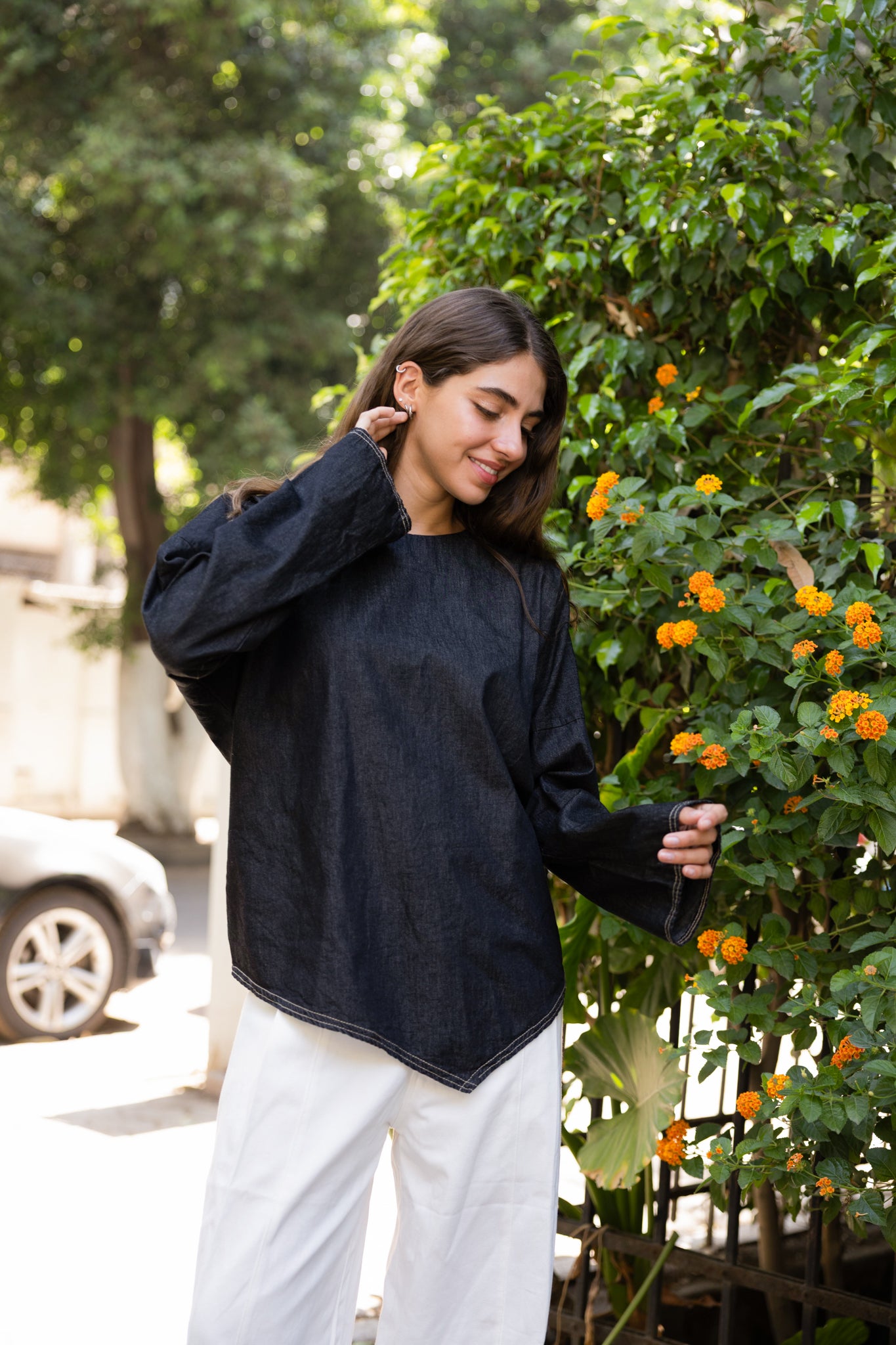 Girlie Denim Blouse In Black