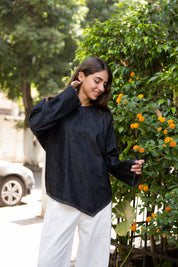 Girlie Denim Blouse In Black