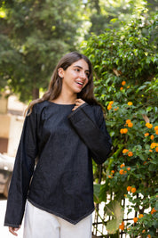 Girlie Denim Blouse In Black