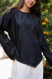 Girlie Denim Blouse In Black