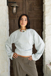 Hourglass Long Sleeve In Grayish Baby Blue