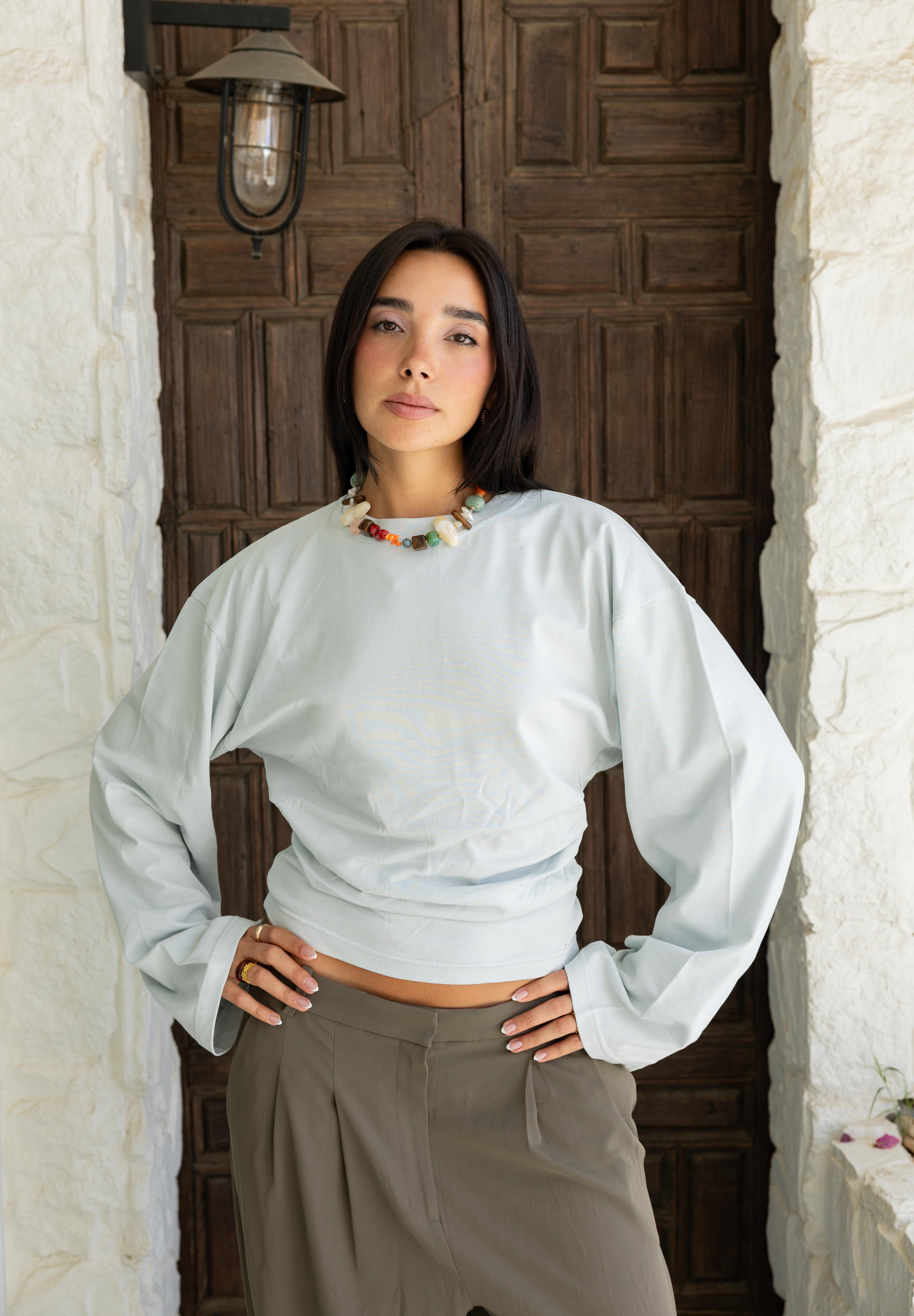 Hourglass Long Sleeve In Grayish Baby Blue