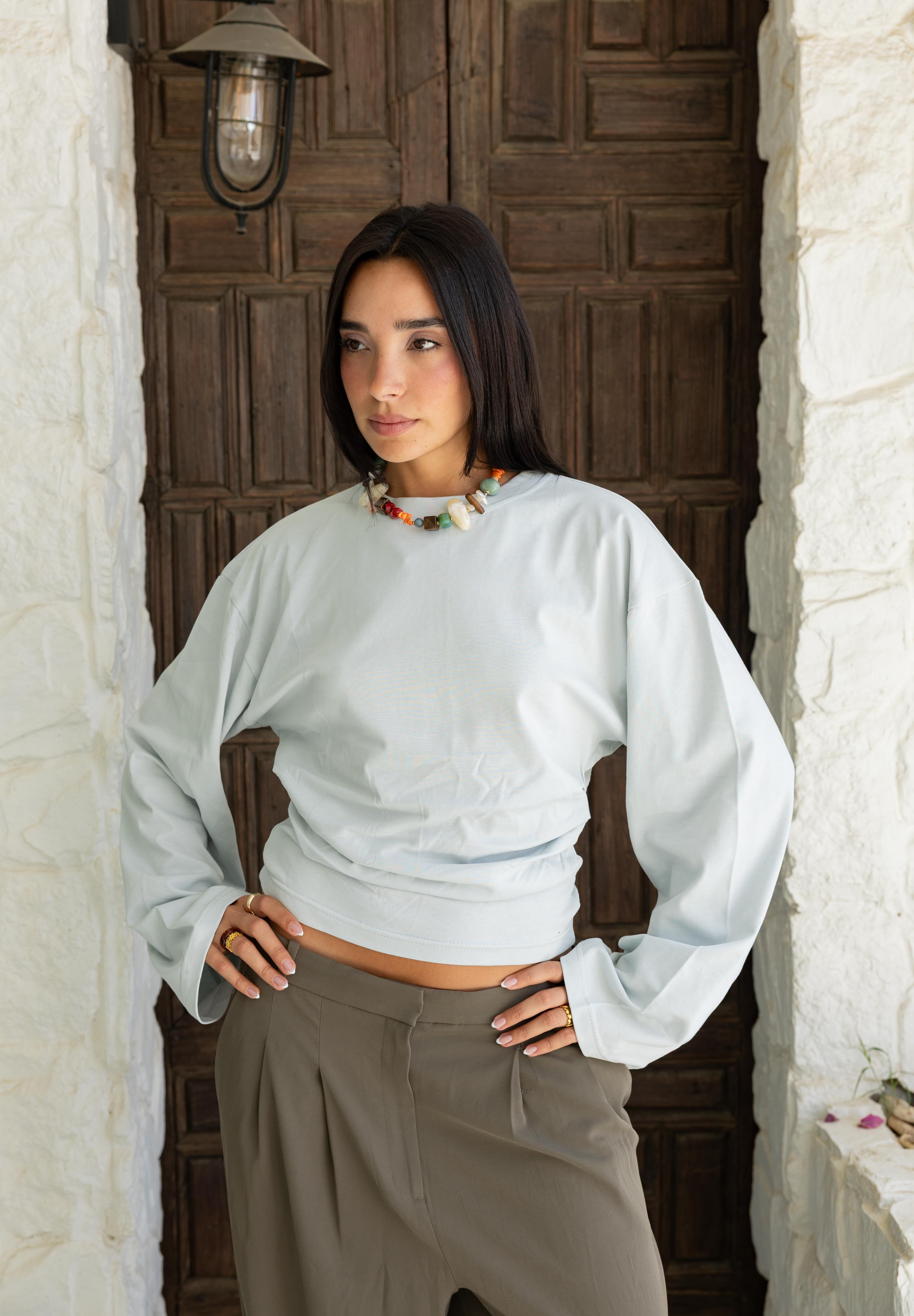 Hourglass Long Sleeve In Grayish Baby Blue
