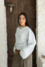Hourglass Long Sleeve In Grayish Baby Blue
