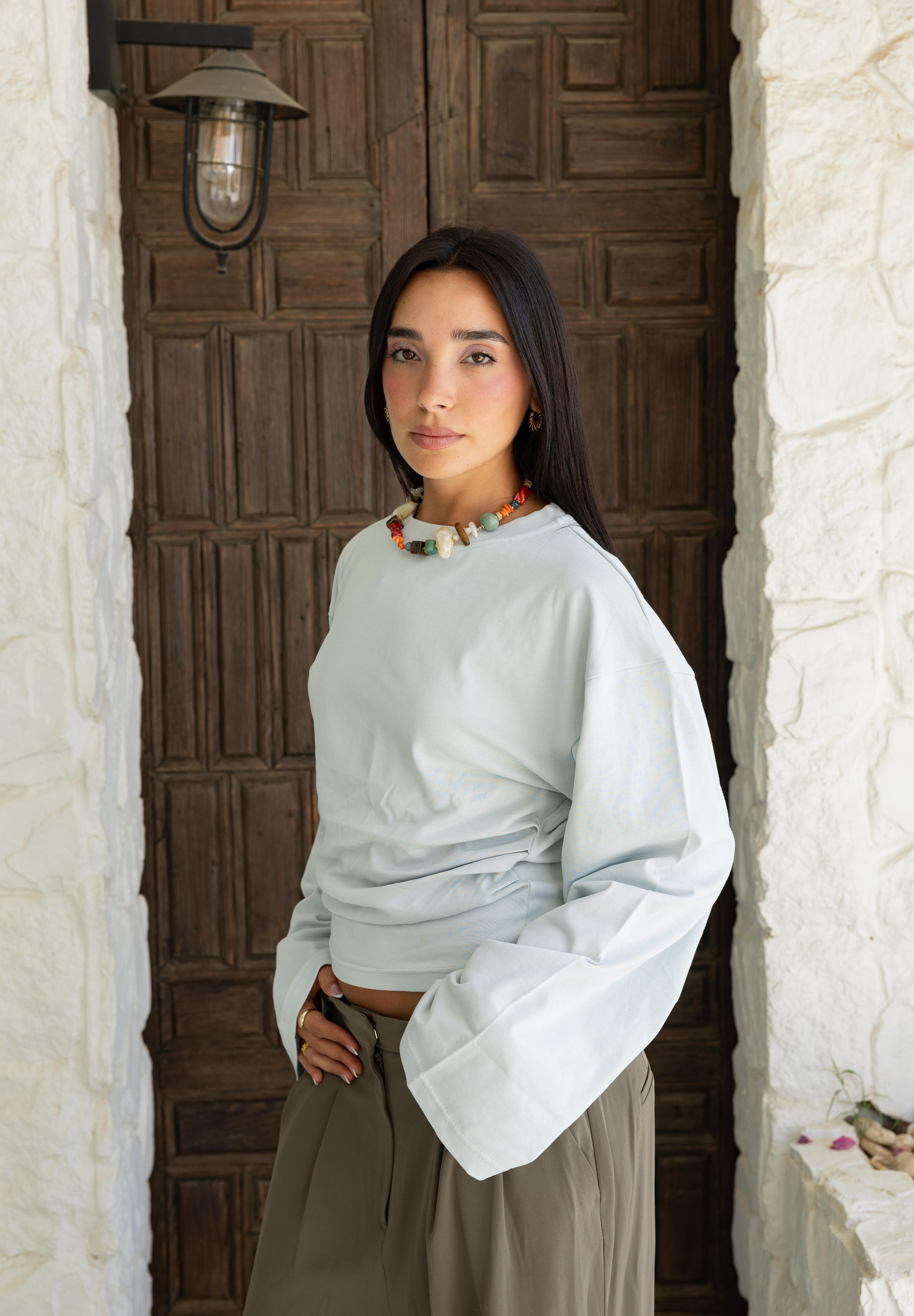 Hourglass Long Sleeve In Grayish Baby Blue